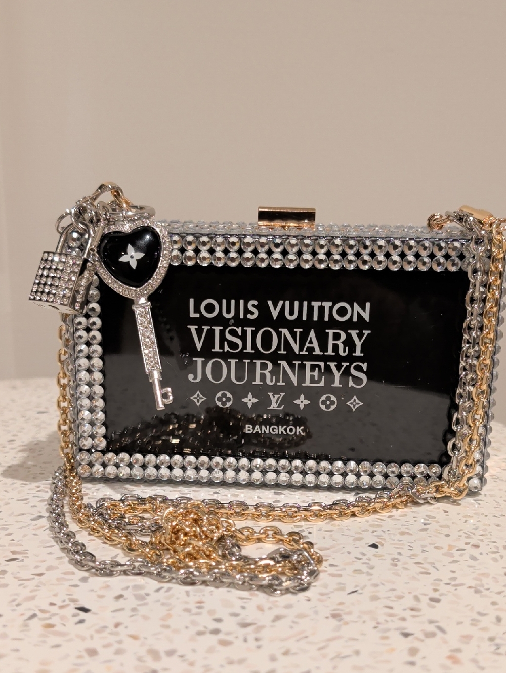 Upcycled Black 'Visionary Journeys' Crystal Box Clutch